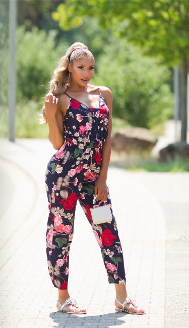 Trendy uommer Overall with floral print Navy